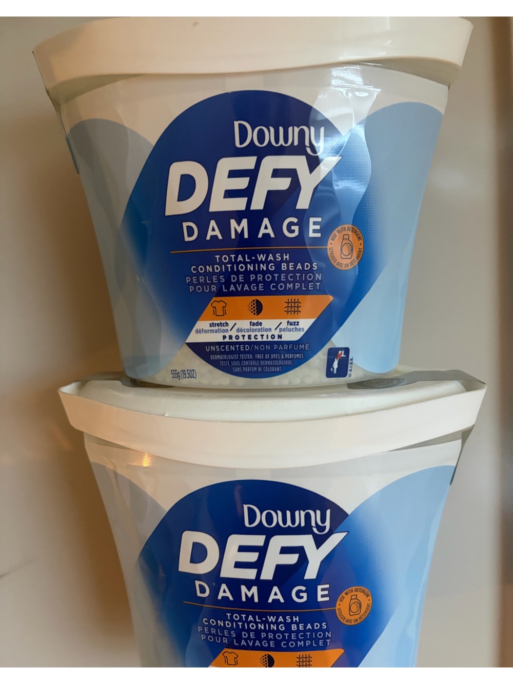 2 Sealed Downy Defy Damage Total-Wash Conditioner Beads Unscented 19.5oz each